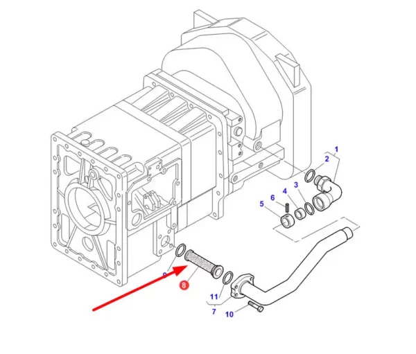 Oryginalny wkład filtra oleju hydrauliki, stosowany w maszynach rolniczych marki Massey Ferguson oraz Challenger. schemat