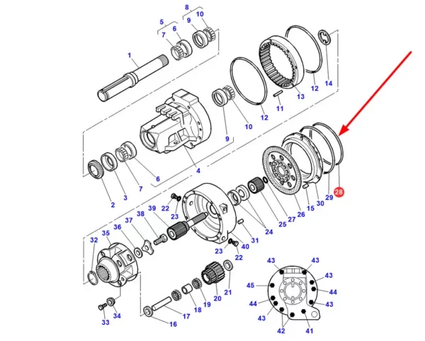 Oryginalny uszczelniacz tylnego mostuo wymiarach 246 x 5,33 mm i numerze katalogowym 3716335M1, stosowany w ciągnikach rolniczych marki Massey Ferguson schemat