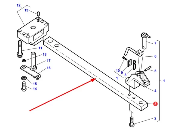 Oryginalna listwa dolnego zaczepu o numerze katalogowym 3716612M2, stosowana w ciągnikach rolniczych marki Massey Ferguson schemat