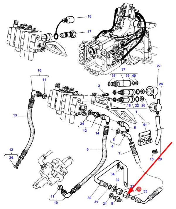 Oryginalna nakrętka do połączeń hydraulicznych o wymiarach 1-5/16-12 i numerze katalogowym 375048X1, stosowana w ciągnikach rolniczych matki Challenger oraz Massey Ferguson schemat.