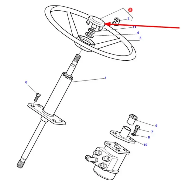 Oryginalna zaślepka kierownicy, stosowana w ciągnikach rolniczych marki Massey Ferguson. schemat
