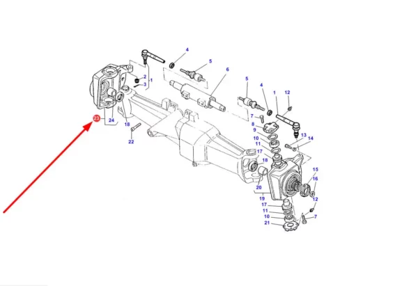 Oryginalna zwrotnica prawa o numerze katalogowym 3764016M91, stosowana w ciągnikach rolniczych marki Massey Ferguson schemat