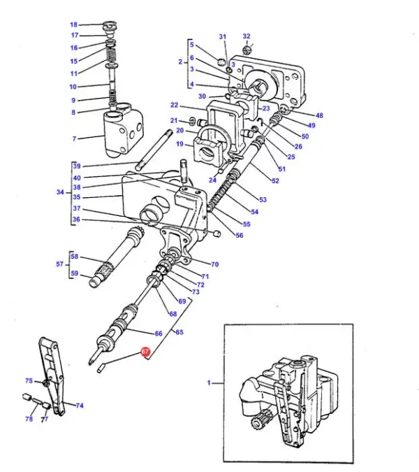 Oryginalna zatyczka dźwigni pompy hydraulicznej o numerze katalogowym 377492X1, stosowana w ciągnikach rolniczych marki Massey Ferguson schemat.