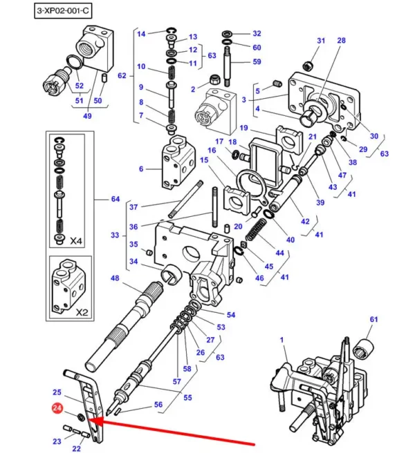 Oryginalna podkładka pompki hydraulicznej, stosowana w ciągnikach rolniczych marek Massey Ferguson oraz Valtra. schemat