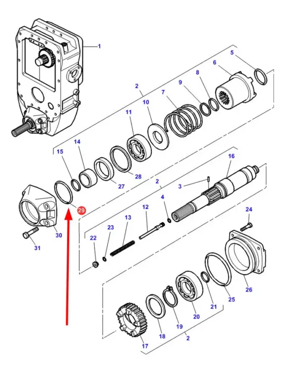 Oryginalny pierścień uszczelniający oring o wymiarach 69,57 x 1,78 i numerze katalogowym 378203X1, stosowany w ciągnikach rolniczych marek Challanger i Massey Ferguson schemat.