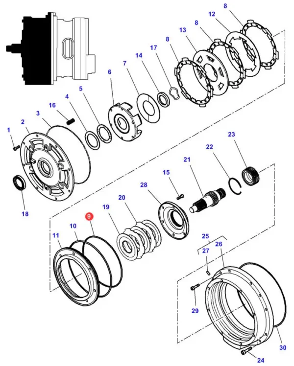 Oryginalny pierścień uszczelnienia przekładni 234,54 x 3,53, stosowany w maszynach Massey Ferguson. schemat