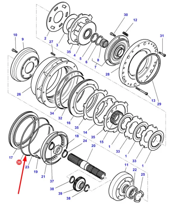 Oryginalny pierścień oring 247,24 x 3,53, stosowany w ciągnikach rolniczych marki Massey Ferguson.