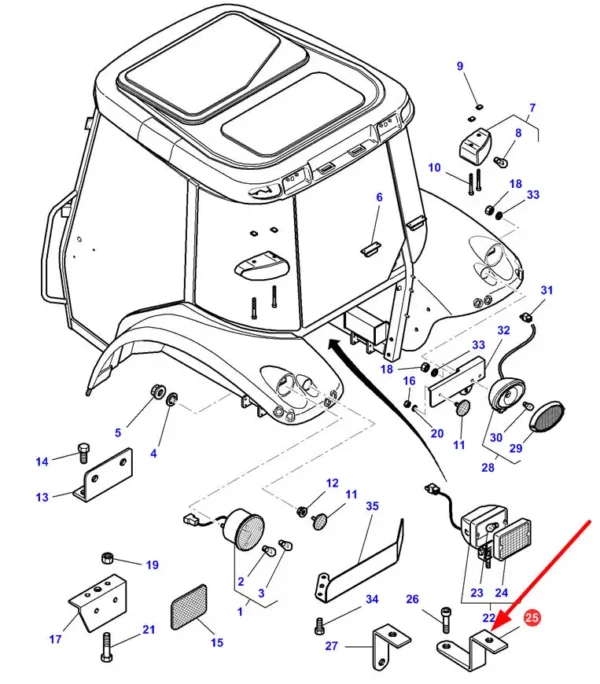 Oryginalne mocowanie lampy o numerze katalogowym 3783976M1, stosowane w ciągnikach rolniczych marki Massey Ferguson schemat.