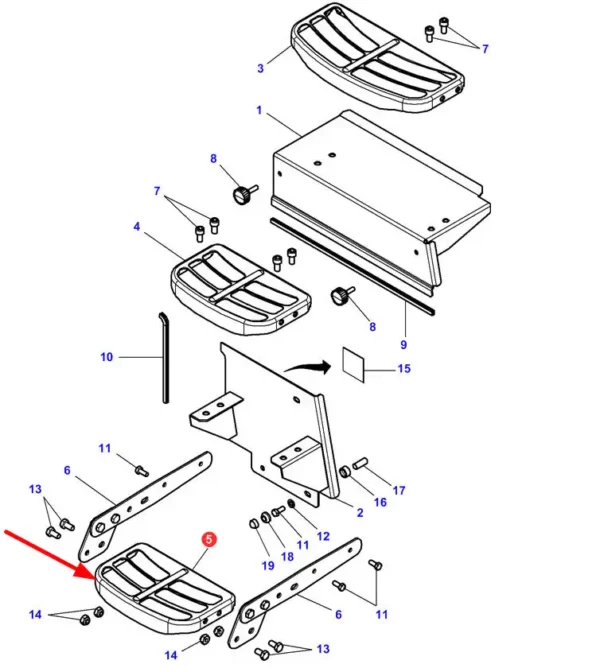 Orygialny schodek, stosowany w ciągnikach marki Massey Ferguson schemat.