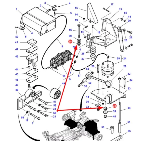 Oryginalna tuleja plastikowa montażu kabiny o numerze katalogowym 3787068M1, stosowana ciagnikach rolniczych marki Massey Ferguson oraz Challenger schemat.