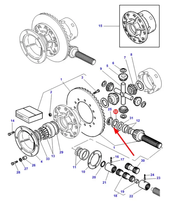 Oryginalna podkładka dystansowa mechanizmu różnicowego o grubości 0,5 mm i numerze katalogowym 3791076M2, stosowana w ciągnikach rolniczych marek Challegner oraz Massey Ferguson schemat.