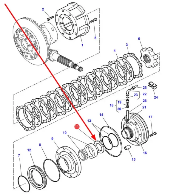 Oryginalna podkładka dystansowa blokady mechanizmu różnicowego o wymiarach 68 - 82,55 x 0,70 mm i numerze katalogowym 3791784M1, stosowana w ciągnikach rolniczych marek Massey Ferguson, Challenger schemat.