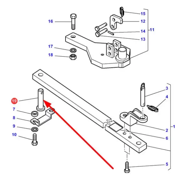 Oryginalny sworzeń tylnego zaczepu o numerze katalogowym 3792004H2 , stosowany w maszynach i pojazdach rolniczych marki Massey Ferguson schemat.