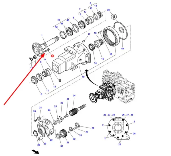 Oryginalna śruba mocująca felge o wymiarach M22 x 78 i numerze katalogowym 3792488M3, stosowana w ciągnikach rolniczych marki Massey Ferguson schemat.