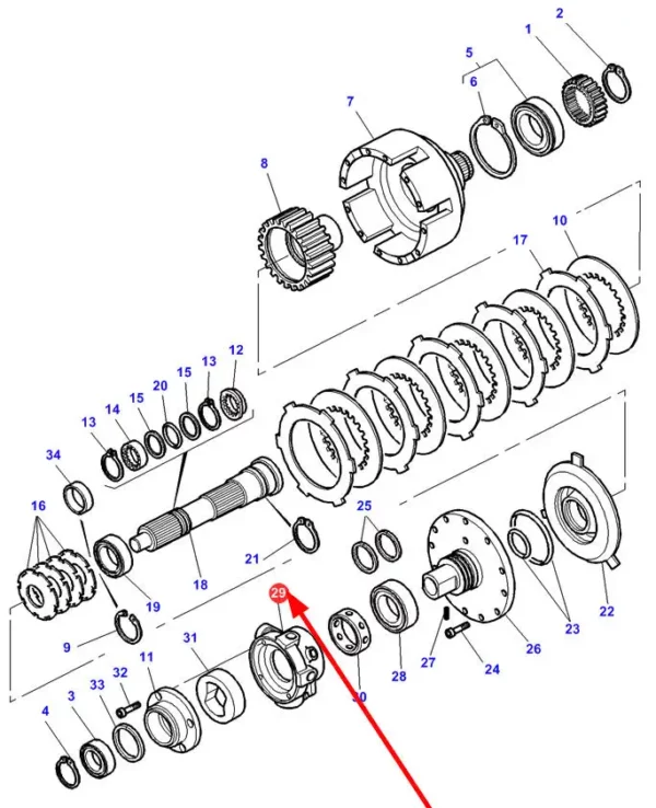 Oryginalna obudowa pompy mokrego sprzęgła o numerze katalogowym 3793631M1, stosowana w ciągnikach rolniczych marki Massey Ferguson schemat.