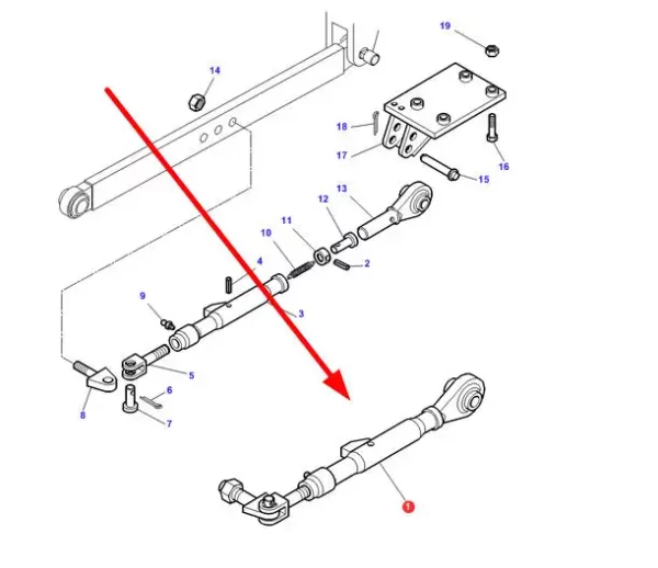 Oryginalny łącznik stabilizatora o numerze katalogowym 3794474M91, stosowany w ciągnikach rolniczych marki Massey Ferguson schemat