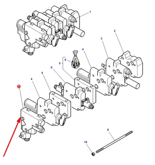 Oryginalna sekcja układu hydraulicznego o numerze katalogowym 3796028M2, stosowana w ciągnikach rolniczych marek Challenger oraz Massey Feguson schemat.