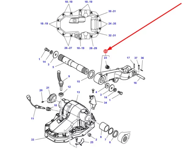 Oryginalne ramię lewe o numerze katalogowym 3796038M4, stosowane w maszynach rolniczych marki Massey Ferguson schemat