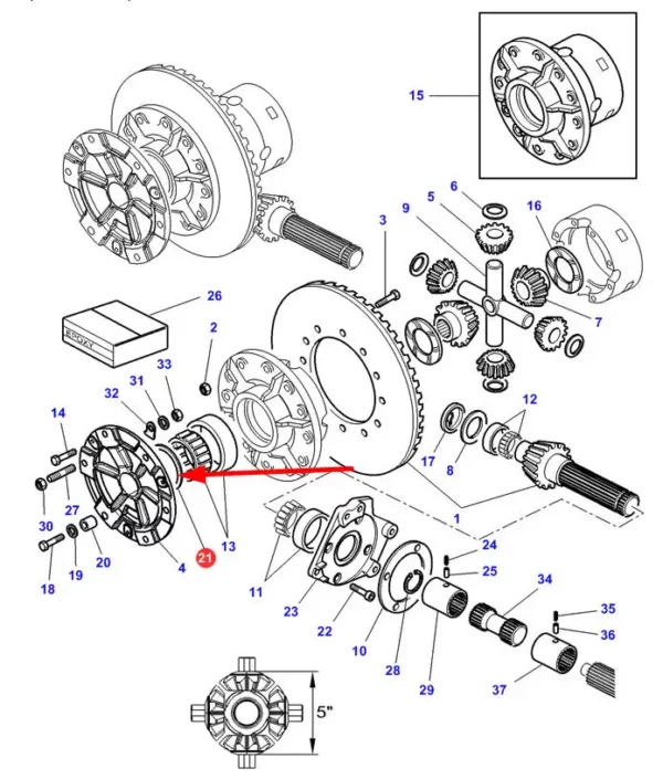 Oryginalna podkładka dystansowa tylnego mostu o wymiarze  0,40 mm i numerze katalogowym 3796043M1, stosowana w ciągnikach rolniczych marek Challenger oraz Massey Fertguson schemat.