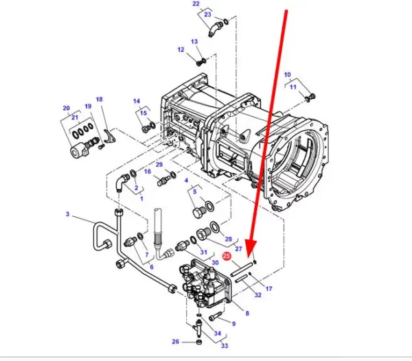 Oryginalny metalowy przewód hydrauliczny o numerze katalogowym 379658M1, stosowany w ciągnikach rolniczych marki Massey Ferguson schemat