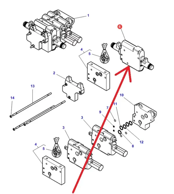 Oryginalny zawór hydrauliczny o numerze katalogowym 3796943M3, stosowany w ciągnikach rolniczych marek Massey Ferguson, Challenger schemat.