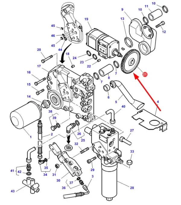 Oryginalne koło zębate napędu pompy hydraulicznej, stosowane w ciągnikach Challenger oraz Massey Ferguson schemat.