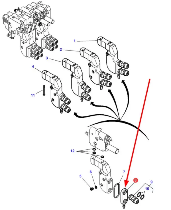 Oryginalna osłona złączy hydraulicznych, stosowana w ciagnikach rolniczych marki Massey Ferguson schemat