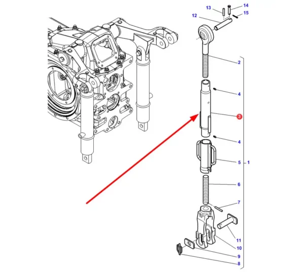 Oryginalna rura łącznika górnego o numerze katalogowym 3798041M92, stosowana w ciągnikach rolniczych marki Massey Ferguson i Challenger. schemat