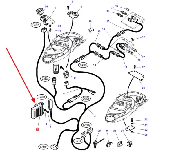 Oryginalny moduł sterowania TUZ o numerze katalogowym 3798180M1, stosowany w ciągnikach rolniczych marek Challenger i Massey Ferguson schemat