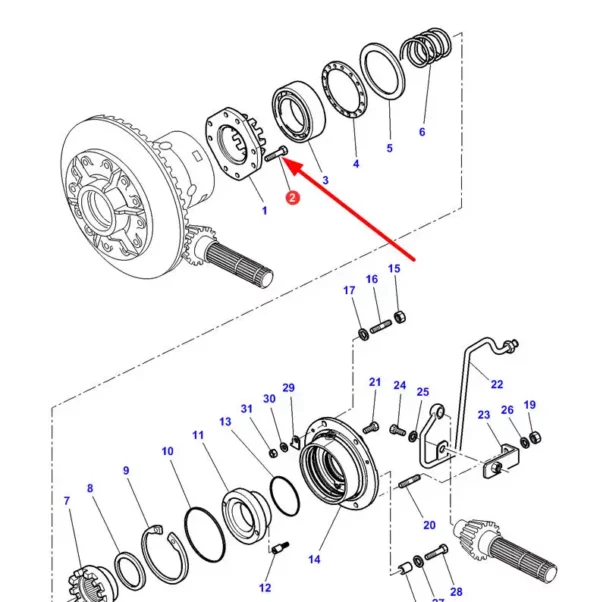 Oryginalna śruba z częściowym gwintem mechanizmu różnicowego tylnej osi o wymiarach 1/2"-13 X 102 i numerze katalogowym 3799012M1, stosowana w ciagnikach rolniczych marek Challenger oraz Massey Ferguson. schemat.