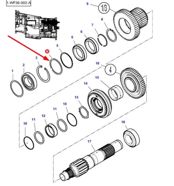 Oryginalna podkładka wału o wymiarach R75-85mm i numerze katalogowym 3799807M1, stosowana  w ciągnikach rolniczych marek Challlenger oraz Massey Ferguson schemat.