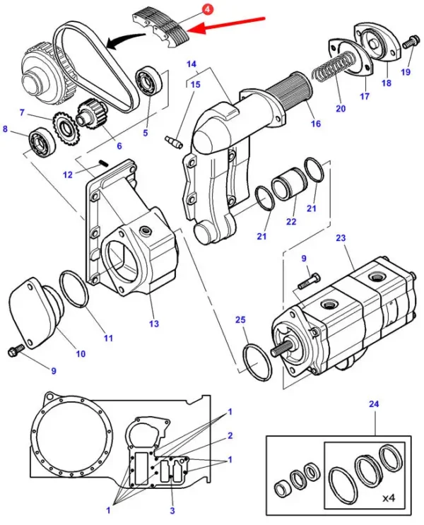 Oryginalny łańcuch specjalny pompy hydraulicznej o numerze katalogowym 3801273M1, stosowany w ciągnikach rolniczych marki Massey Ferguson schemat.