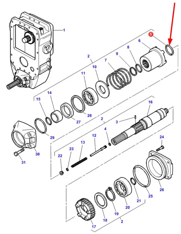 Oryginalny pierścień oring o wymiarach 45 x 2,3, numerze katalogowym 3807876M1, stosowany w ciągnikach rolniczych marki Massey Ferguson schemat.