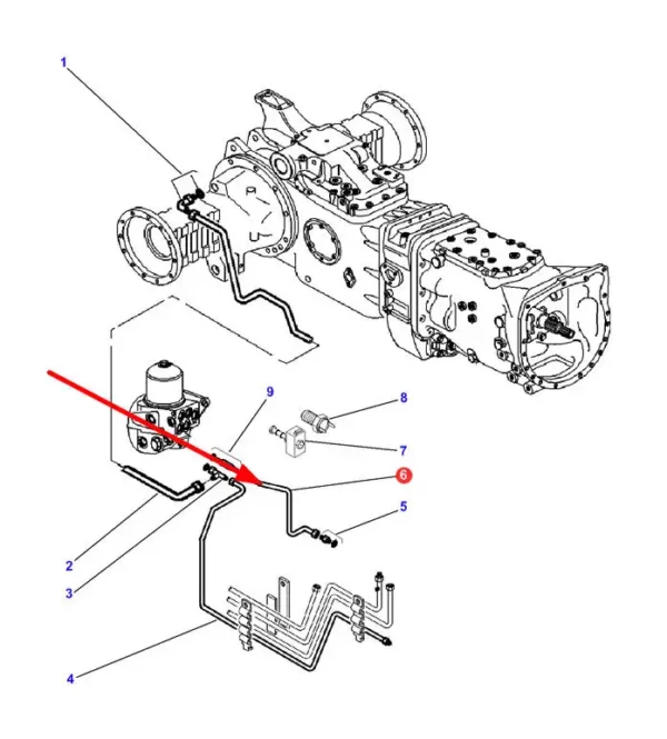 Oryginalny przewód hydrauliczny o numerze katalogowym 3807985M1, stosowany w ciągnikach rolniczych marki Challenger oraz Massey Ferguson schemat.