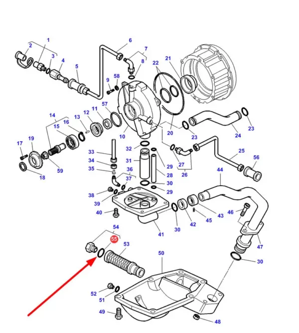 Oryginalna uszczelka filtra pompy hydraulicznej, stosowana w ciągnikach rolniczych marki Massey Ferguson. schemat