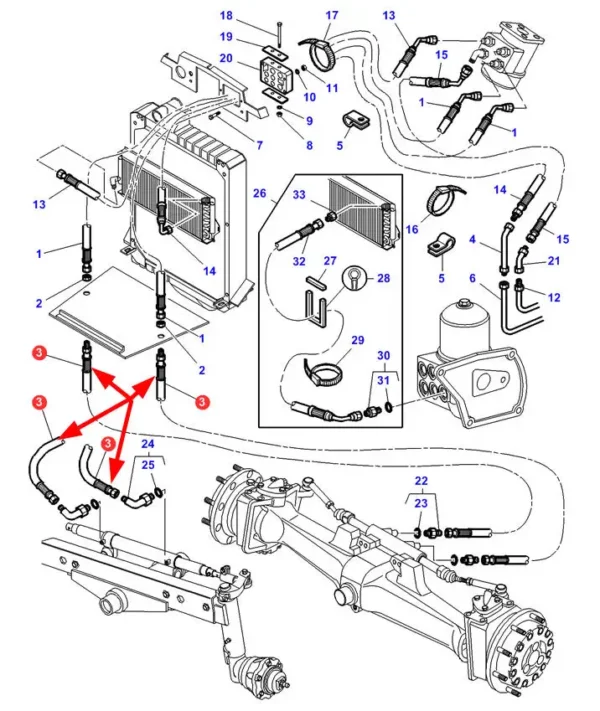 Oryginalny przewód gumowy o numerze katalogowym 3809811M91, stosowany w ciągnikach rolniczych marki Massey Ferguson schemat.