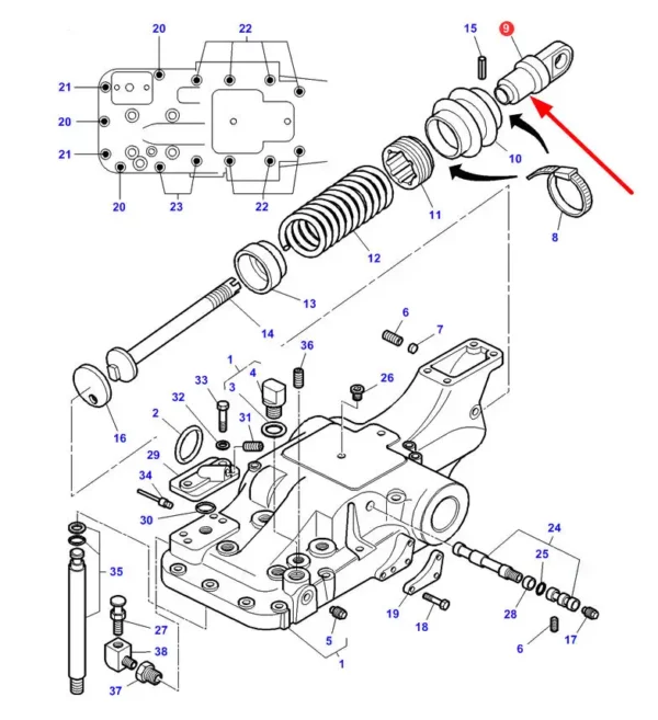 Oryginalny sworzeń tylnego podnośnika o numerze katalogowym 3811264M1, stosowane w ciągnikach roliczych marek Challenger oraz Massey Ferguson schemat.