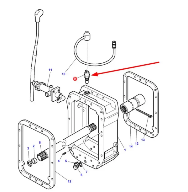 Oryginalny czujnik przełożenia, stosowany w ciągnikach rolniczych marki Massey Ferguson. schemat