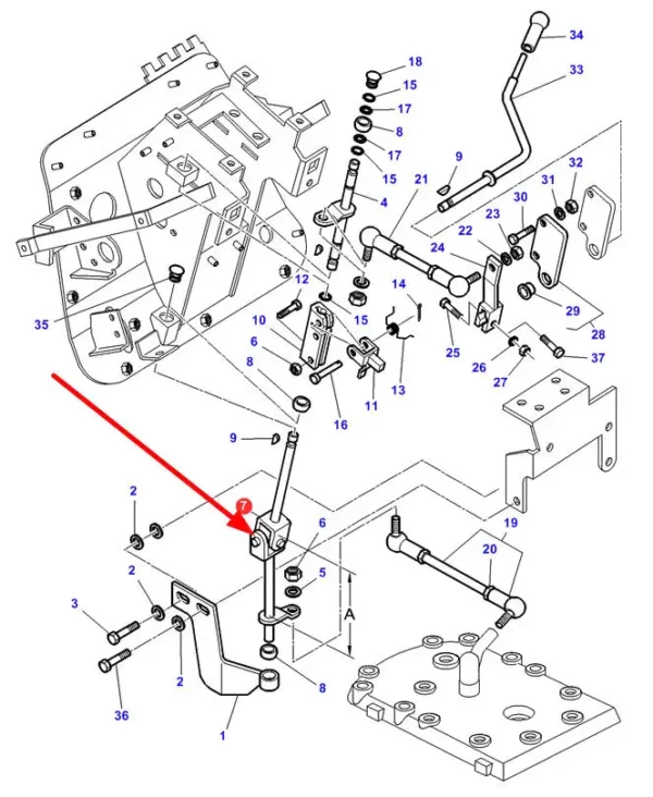 Oryginalny drążek wybieraka o numerze katalogowym 3812190M91, stosowany w ciągnikach marki Massey Ferguson schemat.