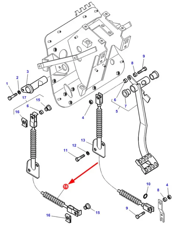 Oryginalna linka pedału sprzęgła o numerze katalogowym 3813542M92, stosowana w ciągnikach rolniczych marek Massey Ferguson oraz Challenger schemat.