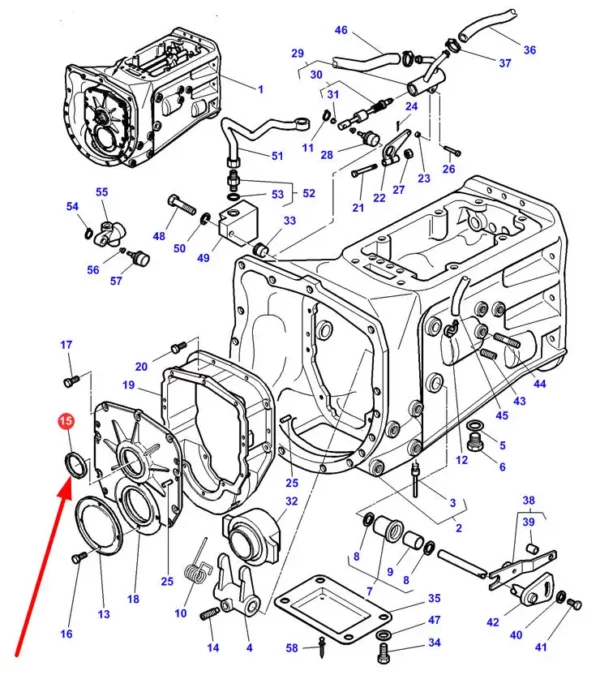 Oryginalny uszczelniacz skrzyni biegów o wymiarach 50 X 62 X 7 i numerze katalogowym 3813861M1, stosowany w ciągnikach rolniczych marek Challenger oraz Massey Ferguson schemat.