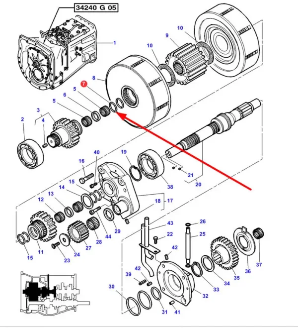 Oryginalny perścień osadczy rozprężny o wymiarach: 26 x 32 x 2, stosowany w ciągnikach rolniczych marki Massey Ferguson, Challenger. schemat