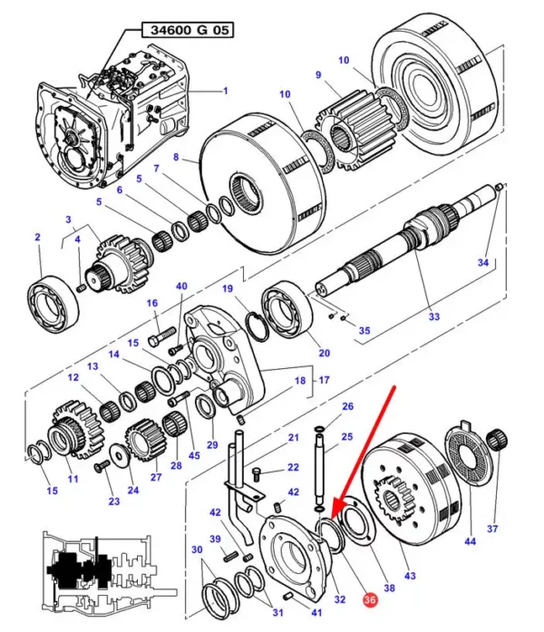 Oryginalny pierścień wałka o numerze katalogowym 3816749M1, stosowany w ciągnikach rolnczych marek Challlenger oraz Massey Ferguson schemat.