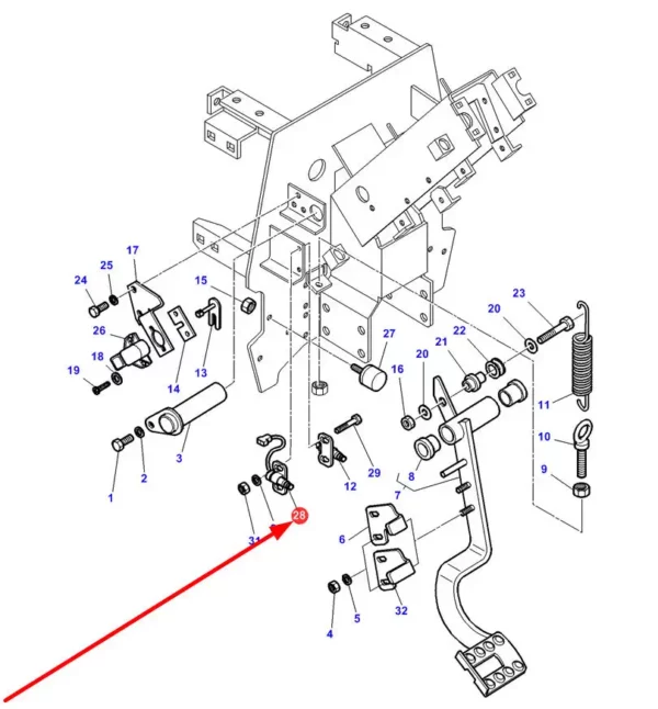 Oryginalny czujnik pedału sprzęgła o numerze katalogowym 3820032M1, stosowany w ciągnikach rolniczych marek Massey Ferguson, Challenger schemat.