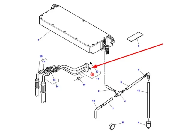 Oryginalny pierścień oring klimatyzacji o wymiarach 6,7 x 1,8 mm i numerze katalogowym 3820743M1, stosowany w ciągnikach rolniczych marek Massey Ferguson i Challenger. schemat