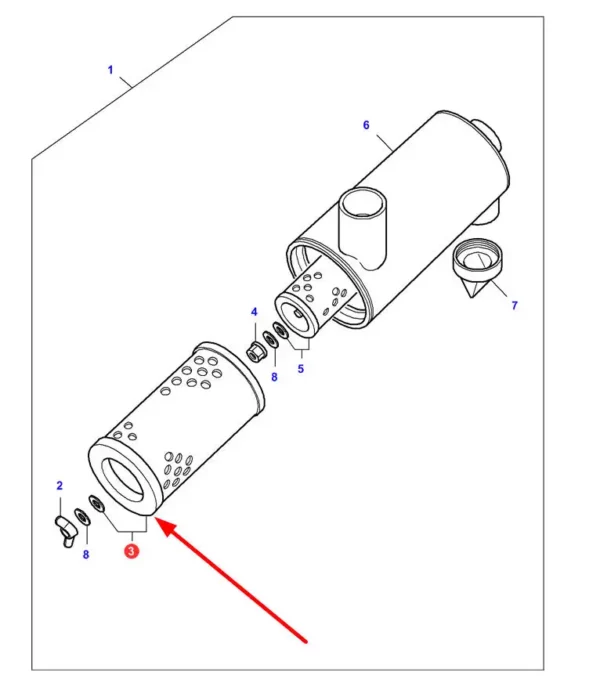 Oryginalny, zewnętrzny filtr powietrza, stosowany w ciągnikach rolniczych marki Massey Ferguson. schemat