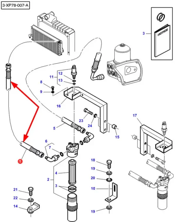 Oryginalny przewód hydrauliczny, stosowany w ciągnikach rolniczych marki Massey Ferguson. schemat