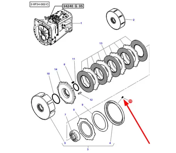 Oryginalny klin wkręcany o wymiarach M5 x 6, stosowany w ciągnikach rolniczych marki Challenger i Massey Ferguson schemat