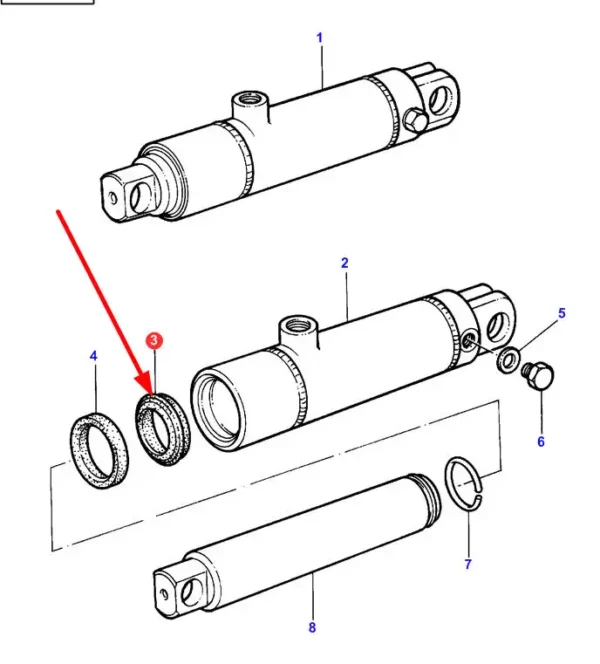 Oryginalny pierścień uszczelniający siłownika o numerze katalogowym 3900131M1, stosowany w ciągnikach rolniczych marki Massey Ferguson schemat.