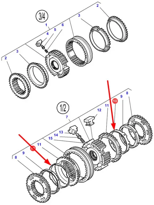 Oryginalny pierścień synchronizatora skrzyni biegów o numerze katalogowym 3902682M1, stosowany w ciągnikach rolniczych marki Massey Ferguson schemat.